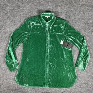 John Mark Shirt Womens Small Green Emerald Velvet Button Up Collared Long Sleeve